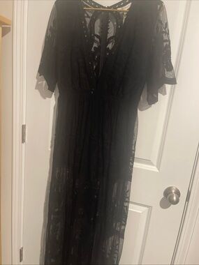 Black Sheer Lace Maxi Dress L over shorts Whimsygoth Rimantic 19 P2P 60 S2H